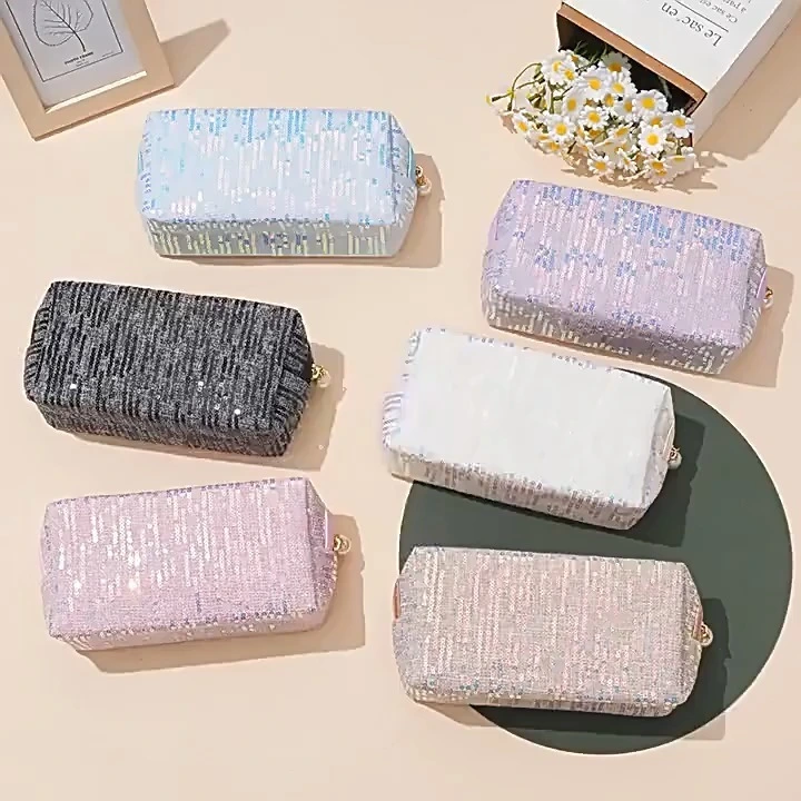 Bolsa de maquillaje de viaje portátil para mujer con diseño de lentejuelas bordadas de alta calidad, bolsa de maquillaje para cosméticos, regalos para niñas 1