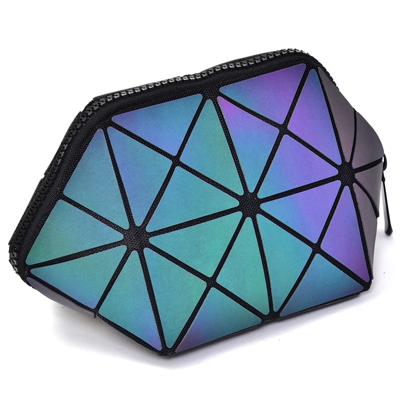 Petit portefeuille géométrique à la mode, sac de maquillage lumineux en matériau PU 1