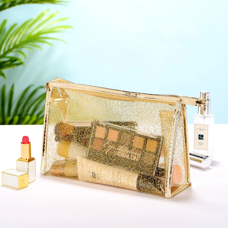 Luxury Gold Mesh Cosmetic Bags Women Transparent Toiletry Bag Portable Travel Fitness Zipper Makeup Bags 1