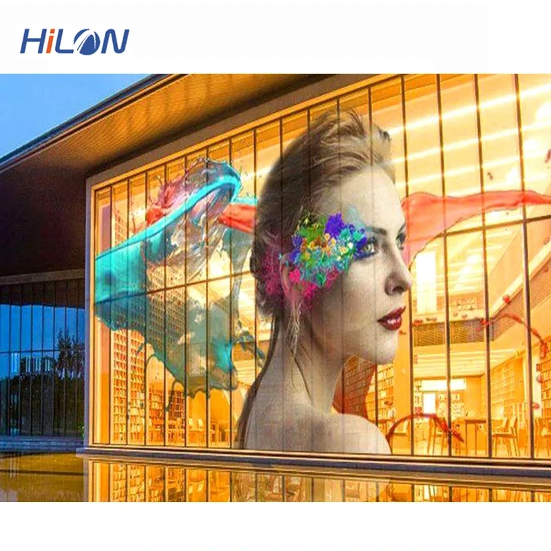 Indoor Outdoor P3.91 Curtain Window Tv Glass Led Panels Mesh Display Transparent Led Screen 1