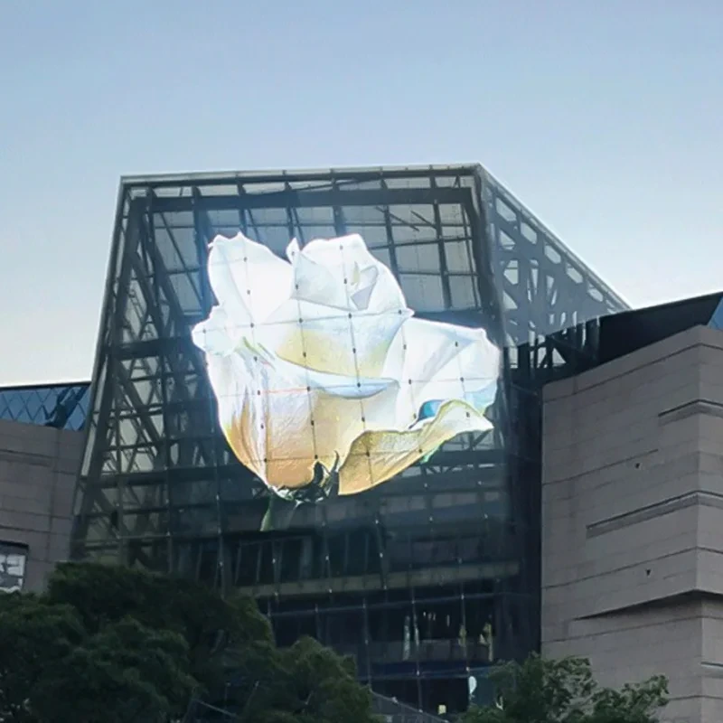 High Brightness Outdoor Building Facade Advertising Video Wall Curtain Mesh Screen Transparent Flexible Led Display 1