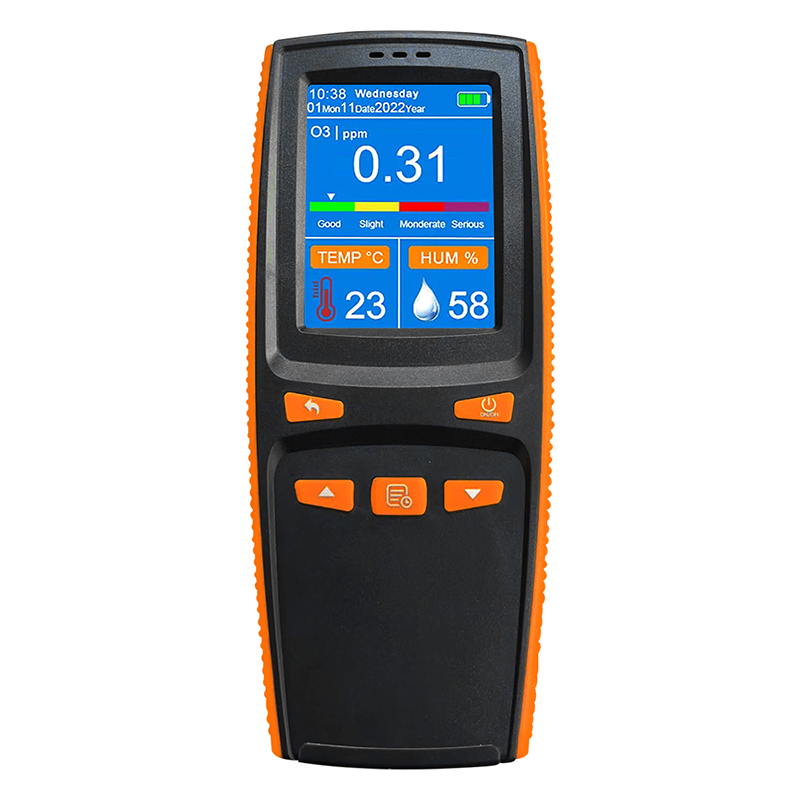 (O3) El rango de prueba del detector de ozono es de 0 a 50 ppm y admite almacenamiento de datos. 5