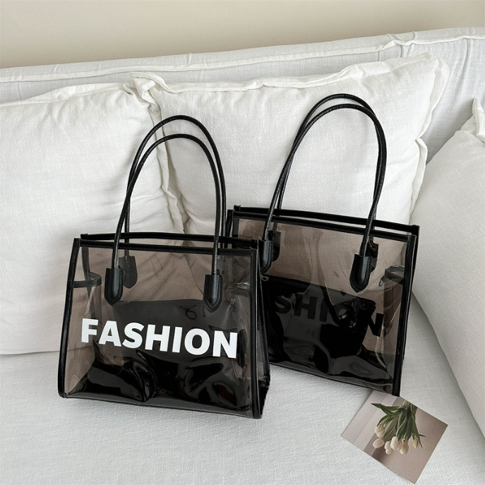 New PVC travel waterproof beach bag girl Transparent tote shopping bag woman fashion Jelly clear handbag 1