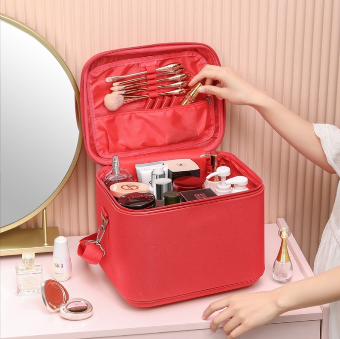 Senhora mala de viagem presente cosméticos caso nova embalagem mão à prova dwaterproof água caixa maquiagem oxford pano beleza bagagem caso armazenamento 1