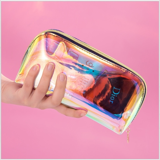 Nova menina laser claro saco de maquiagem alto nível aparência tpu transparente portátil saco de higiene feminina saco de viagem pvc 1
