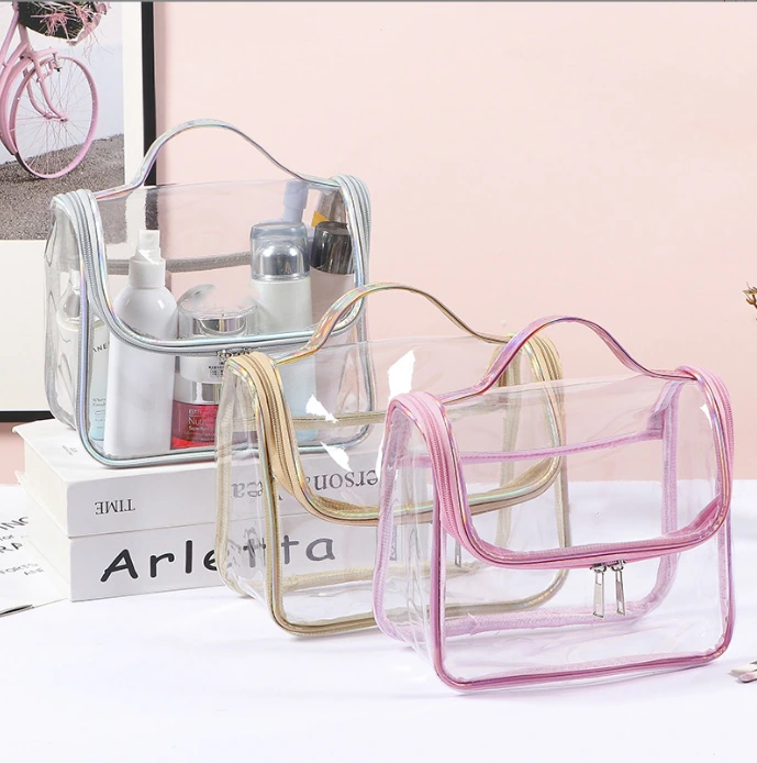 กระเป๋าแต่งหน้า PVC โปร่งใส กระเป๋าเก็บอุปกรณ์อาบน้ำสำหรับเดินทางหญิง 1