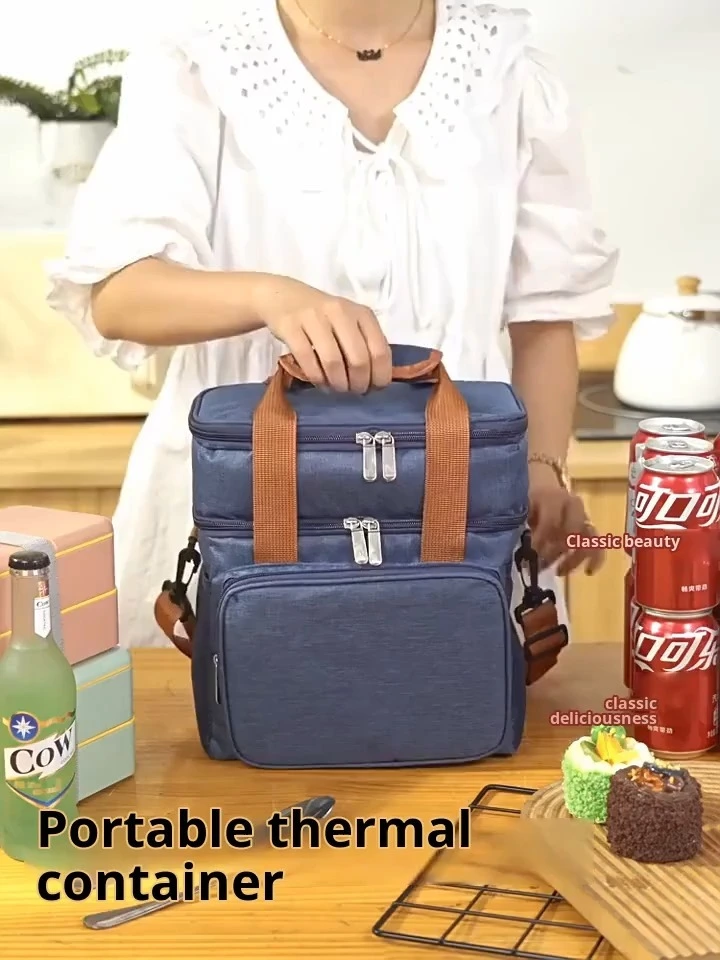 Tas makan siang selempang dua lapis Tas terisolasi piknik luar ruangan 1