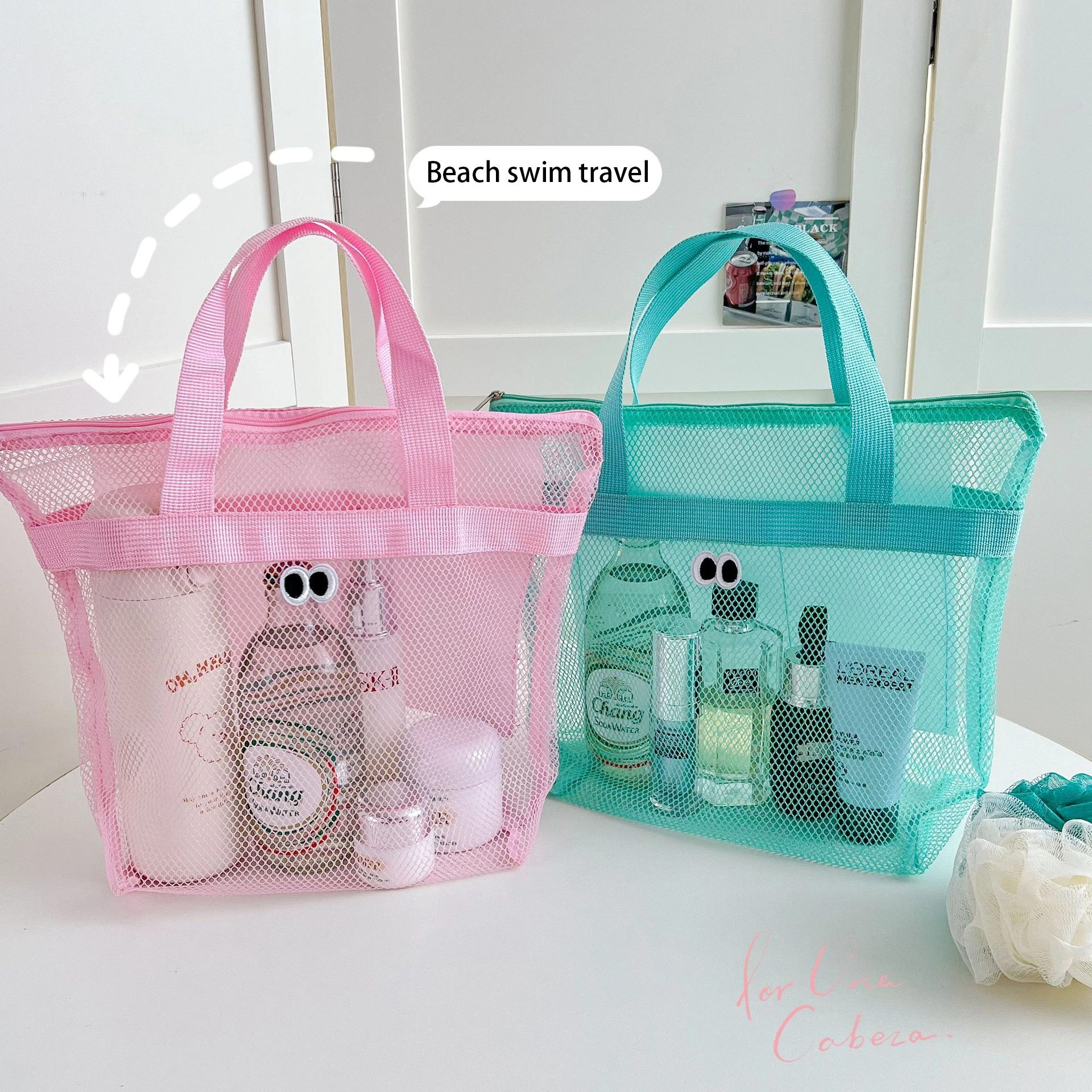 New large Beach toiletry Bag mesh transparency travel makeup bag Portable clear cosmetics handbag-1722650422787477 1