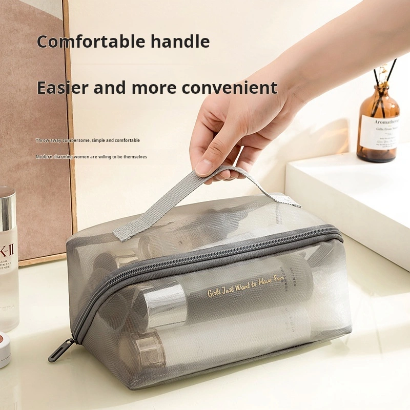 Waterproof travel mesh makeup pouch bag simple transparent zipper beauty toiletry cosmetics storage bag 1