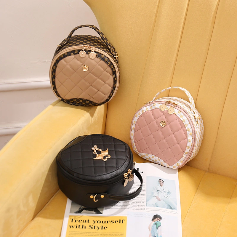 New women travel PU makeup beauty bag fashion diamond lipstick sunglasses bag female small crossbody round bag 1