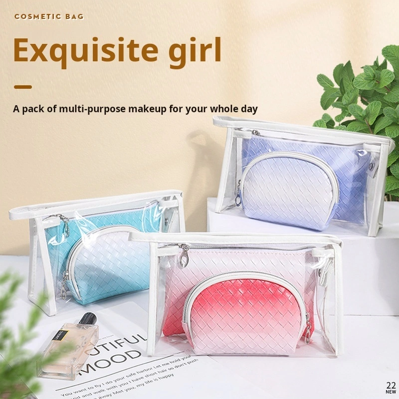 2024 New three-piece set makeup bag woman fashion wash cosmetic bag PVC travel zipper toiletry tote bag-1723791090229772 1