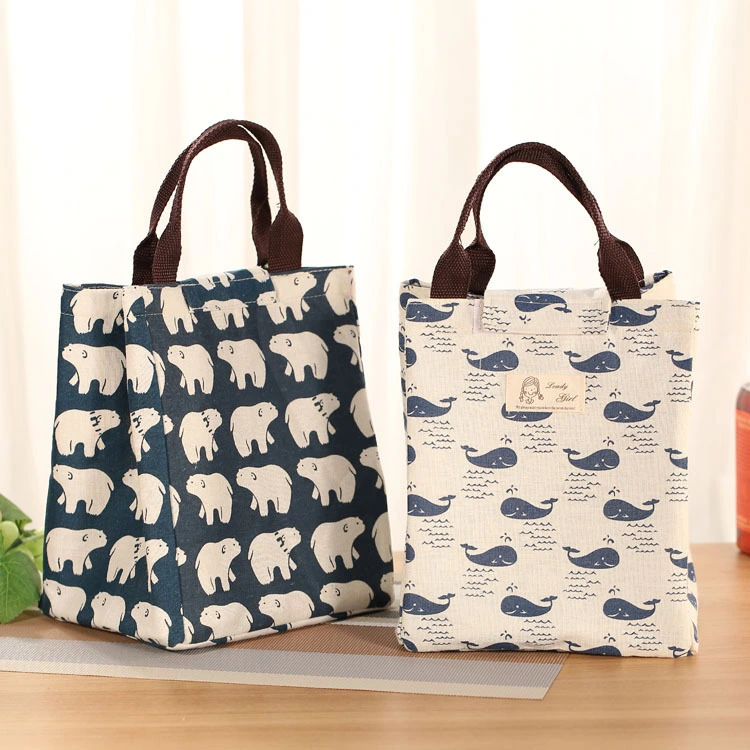 Canvas tote insulated bento bag woman travel Portabl lunch handbag student outdoor picnic bag wholesale 1