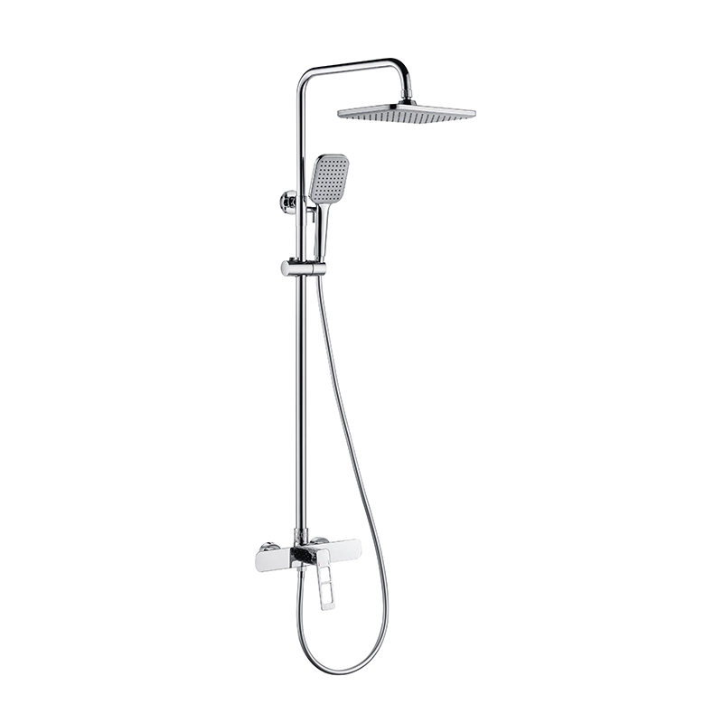 Chrome Square Thermostatic Bath Mixer Shower with Square Overhead Rainfall Shower Head and Hand Shower 1