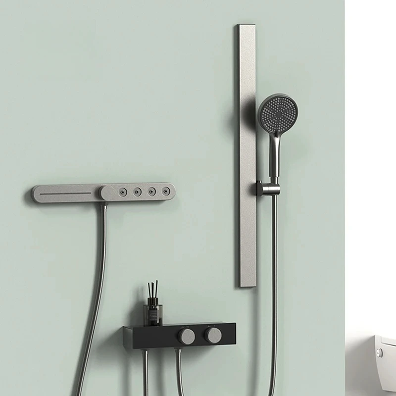 Flexible Wall Mounted Exposed Hot And Cold Shower Set Bathroom With Waterfall Spray Massage Slide Bar Shower Head Shower System 1