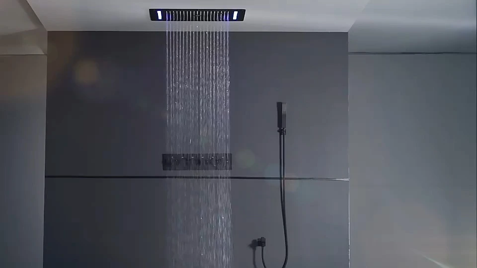 luxury brass black 12 inch led wall mount shower set system bathroom concealed rain bath shower mixer for hotel 1