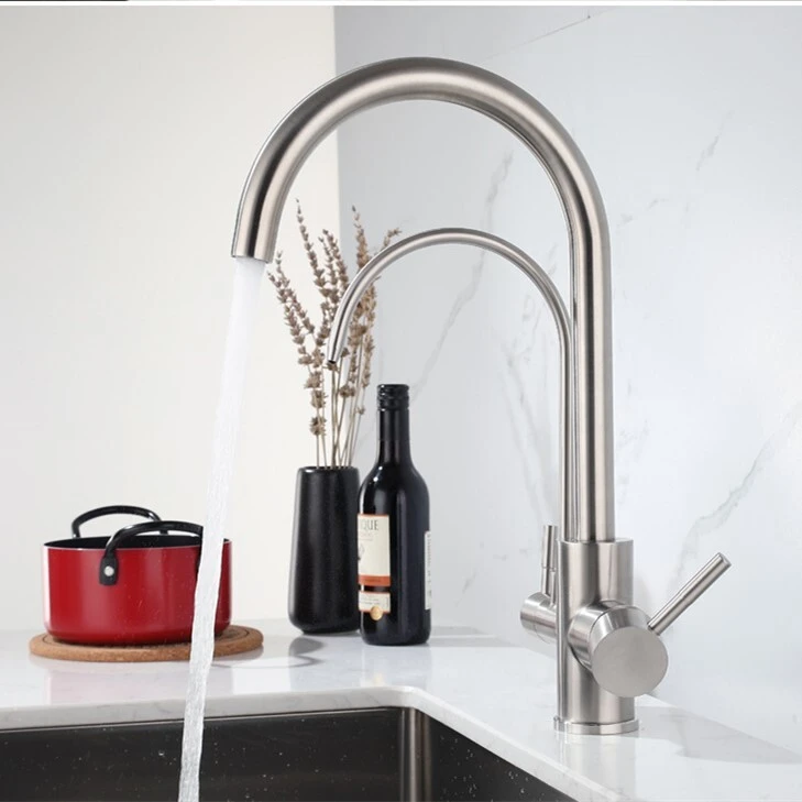 304 stainless steel kitchen faucet with water purifier in one faucet cold and hot brushed sink faucet 1