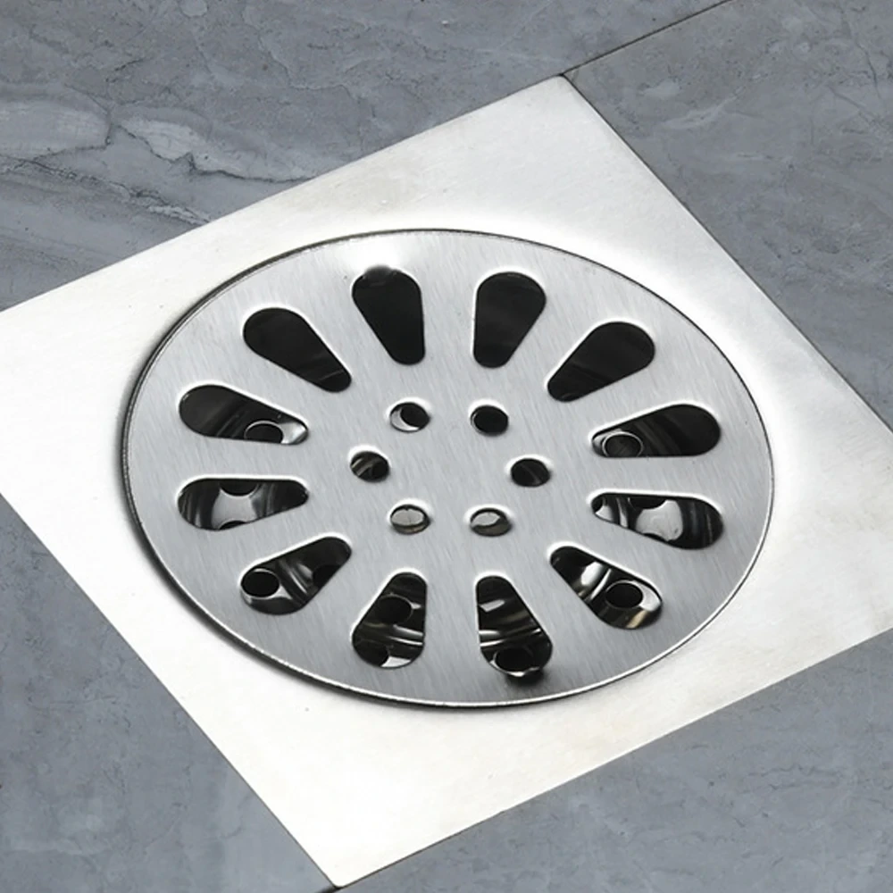 Factory Price Popular Square Polished Silver 4-inches Floor Trap 304 Stainless Steel Shower Strainer Bathroom Floor Trap Drain 1