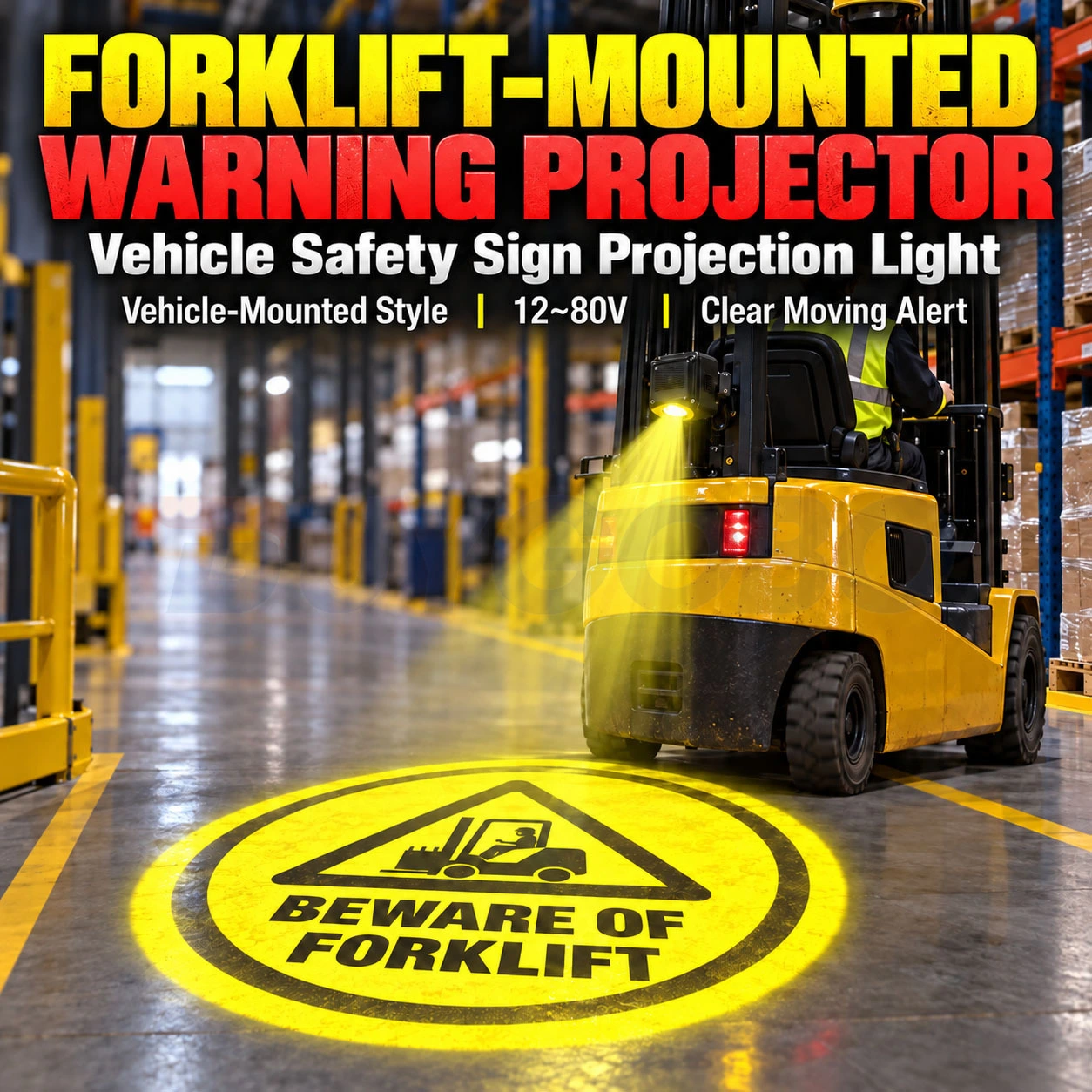 12~80V Low Voltage Forklift Mounted Warning Projector Vehicle Safety Sign Projection Light 1