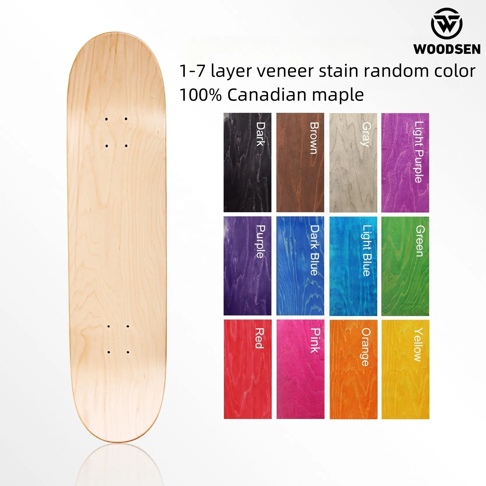 Buy Skateboard Decks Woodsen Manufacture Assorted Dye Color / Spot Dye Color 2