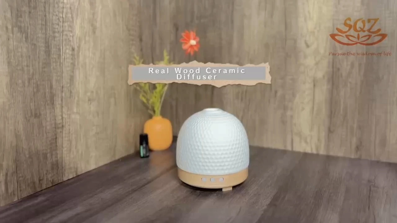 Diamond colorful solid wood base ultrasonic essential oil ceramic diffuser WC3205 1