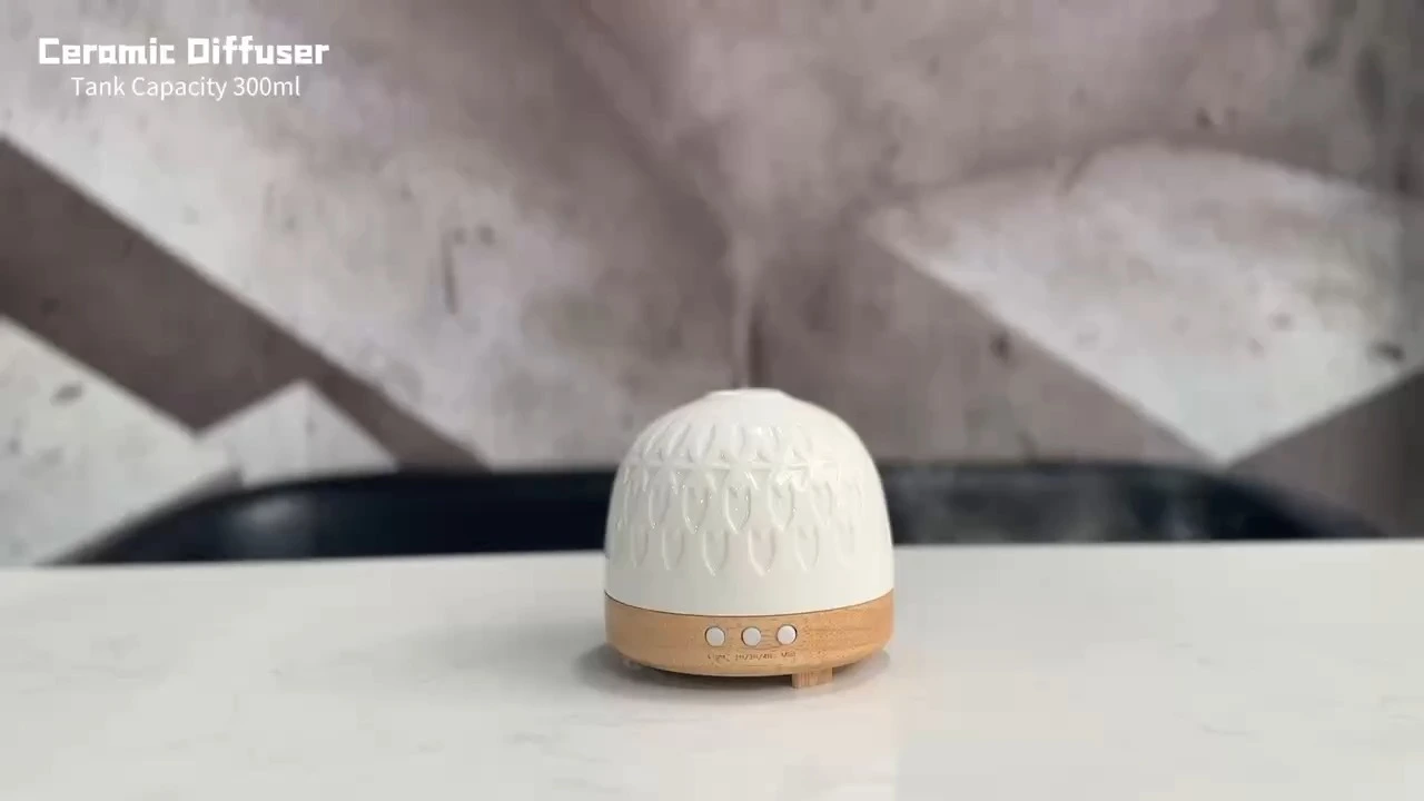 Glossy home electric ceramic aroma diffusers supplier ultrasonic air humidifier wooden base WC3203 1