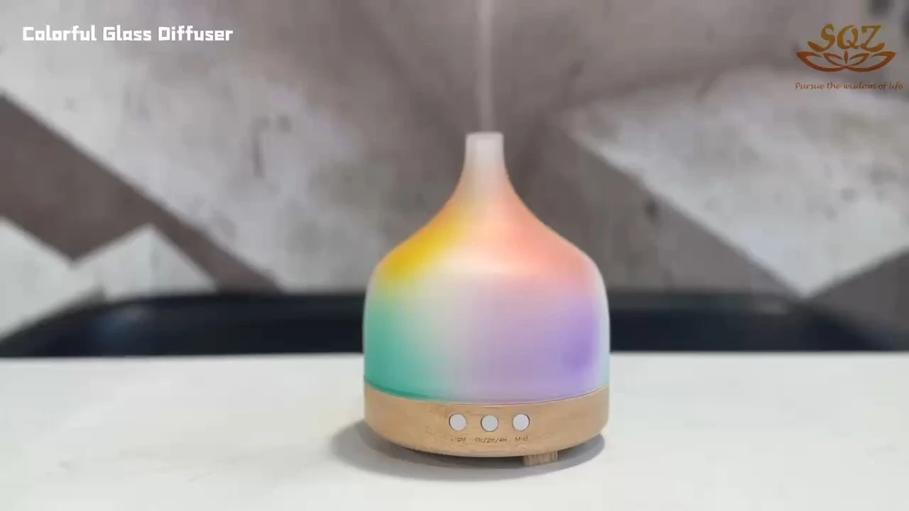 Humidificateur d'air de diffuseur d'aromathérapie en verre de bois véritable de parfum électrique coloré WG2220 1