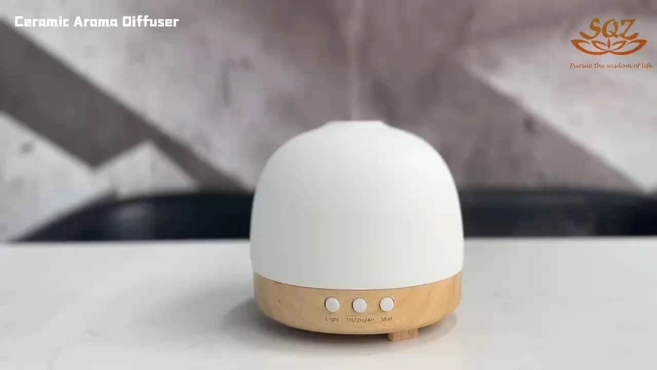 weißer Stein elektrischer Ultraschall-Aroma-Keramik-Diffusor für ätherische Öle mit Holzsockel WC3201 1
