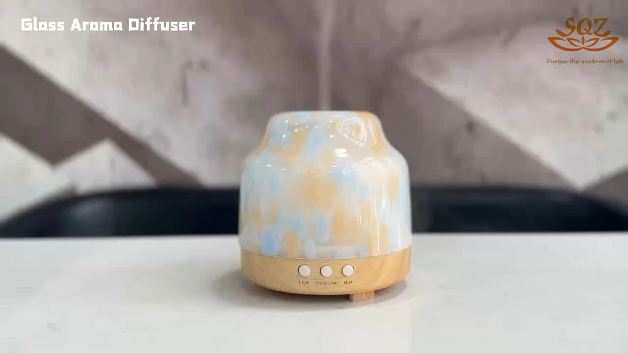 Buntes Glas mit Holzsockel, Duftdiffusor für ätherisches Öl, elektrischer Ultraschall-Luftbefeuchter WG2223 1