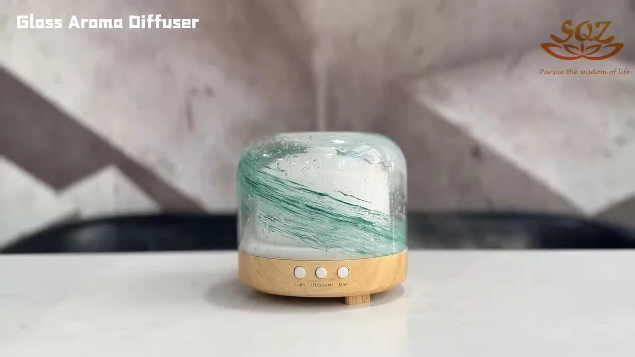Madera & humidificador eléctrico de vidrio soplado a mano con aceite esencial ultrasónico de aromaterapia WG2215 1