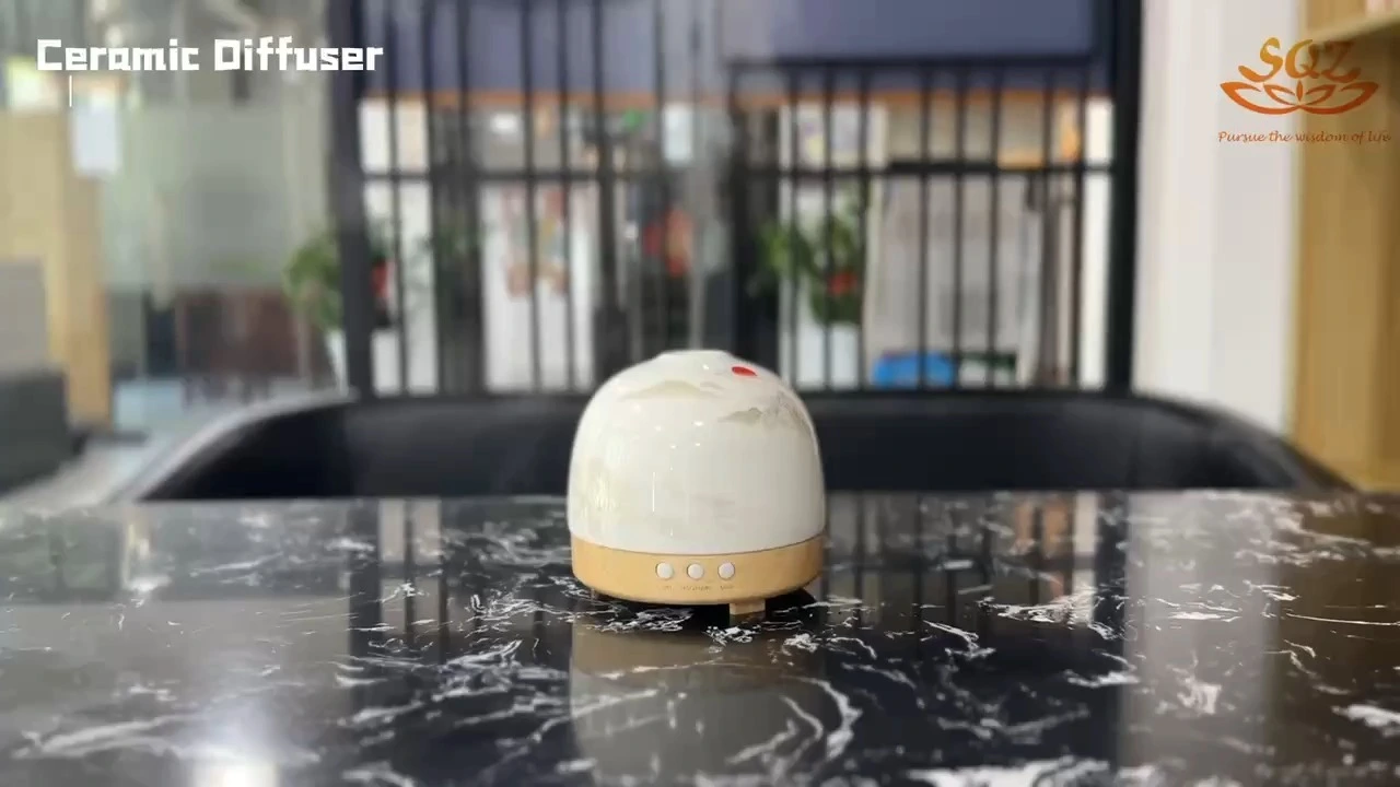 Difusor de cerámica del aceite esencial de la fragancia eléctrica impresa 300ml con el WC bajo de madera3218 1