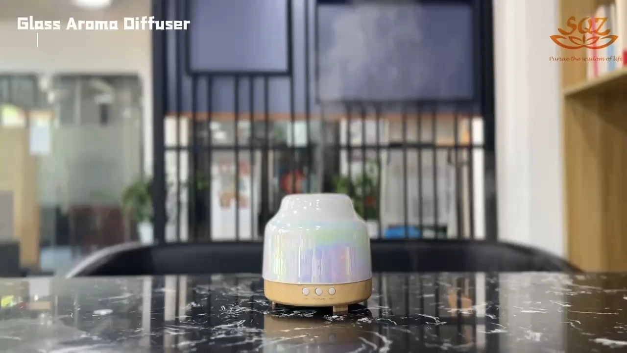 Umidificatore ad ultrasuoni con base in legno, diffusore per aromaterapia in vetro soffiato lucido lavorato a mano, WG2219 1