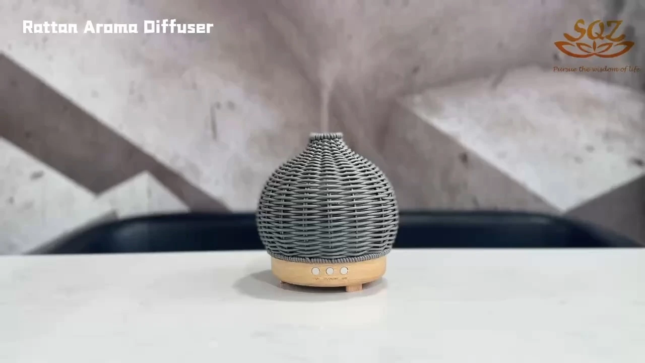 natural wooden hand-woven rattan electric essential oil aromatherapy diffuser ultrasonic humidifier WR4304 1