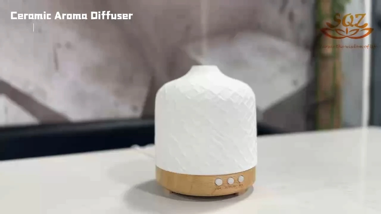 Geometric wood base ceramic ultrasonic essential oil diffuser for aromatherapy WC3220 1