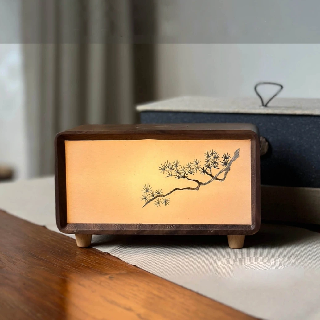 Solid Wooden frame hand embroidery Night Lamp with Warm Ambience Light WNL01 1