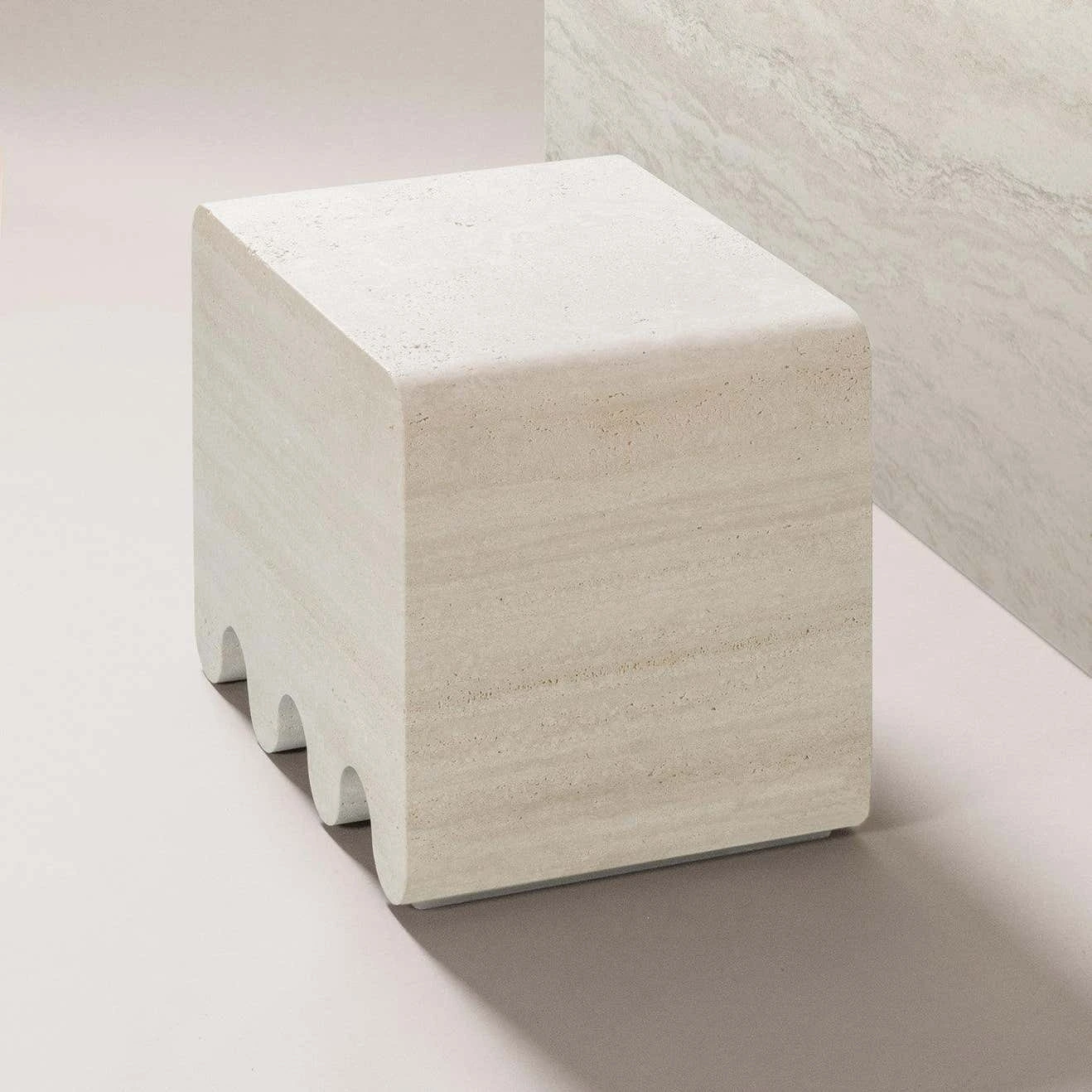 FST105 Short Low Height Marble Side End Furniture Travertine Stone Side Tables 1
