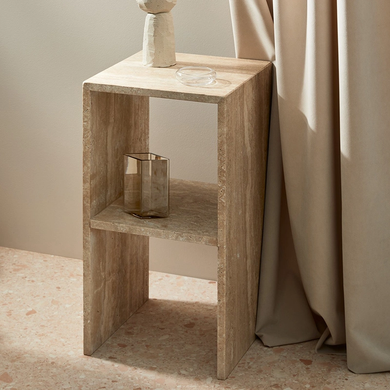 FST211 2 Drawer Storage Bed Side table Modern Travertine Nightstand For Bedroom 1