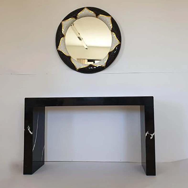 FCS010 Natural stone long square bench table hall luxury black marble top console table 1