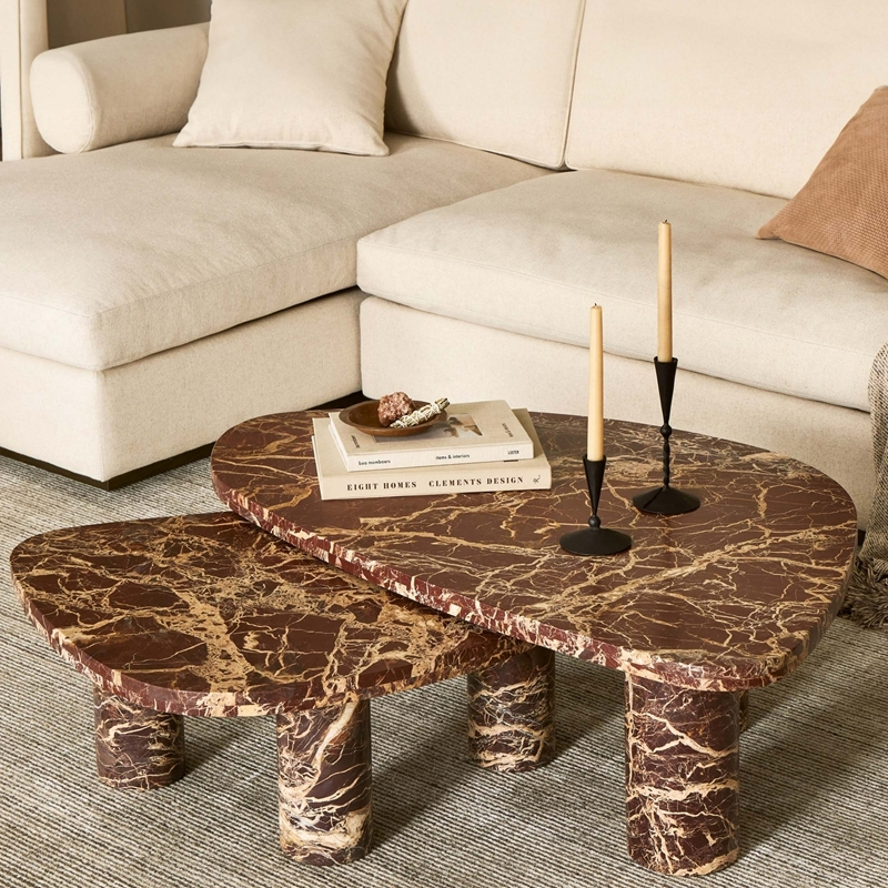 FCT001 Marble Coffee Table Set Brown Modern Shape Marble Table 1