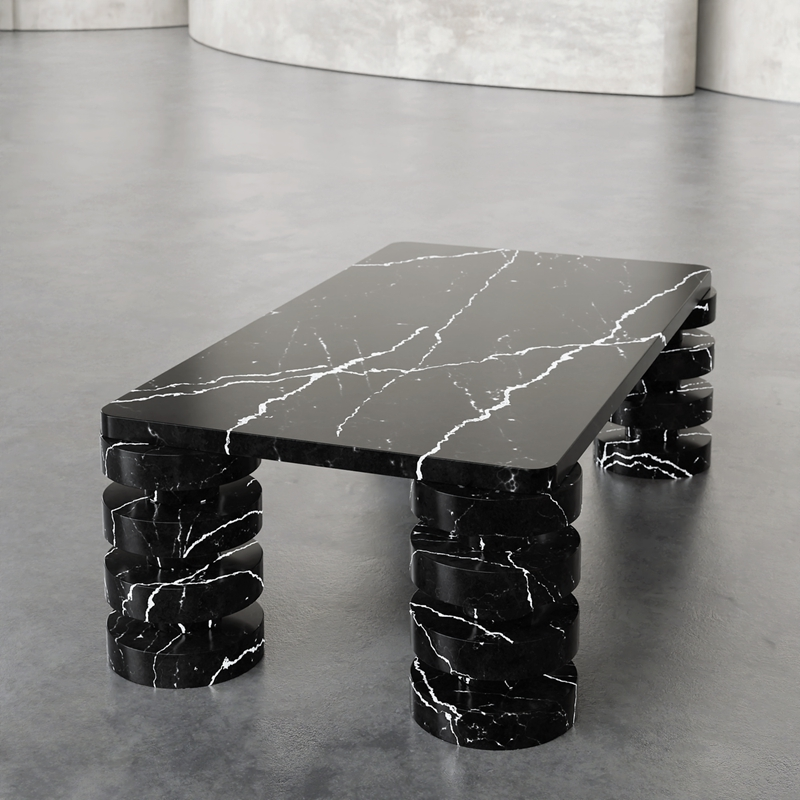 FCT020 White Black Mixed-color Rectangular Nero Marquina Marble Coffee Table 1