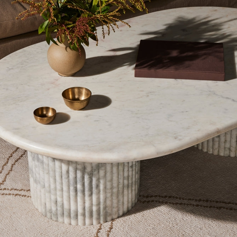 FCT011 Scalloped Fluted Carrara White Marble Coffee Table 1