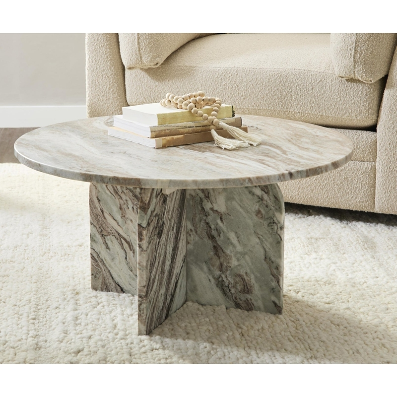 FCT006 Grey Palissandro White Sandstone Round Coffee Table 1