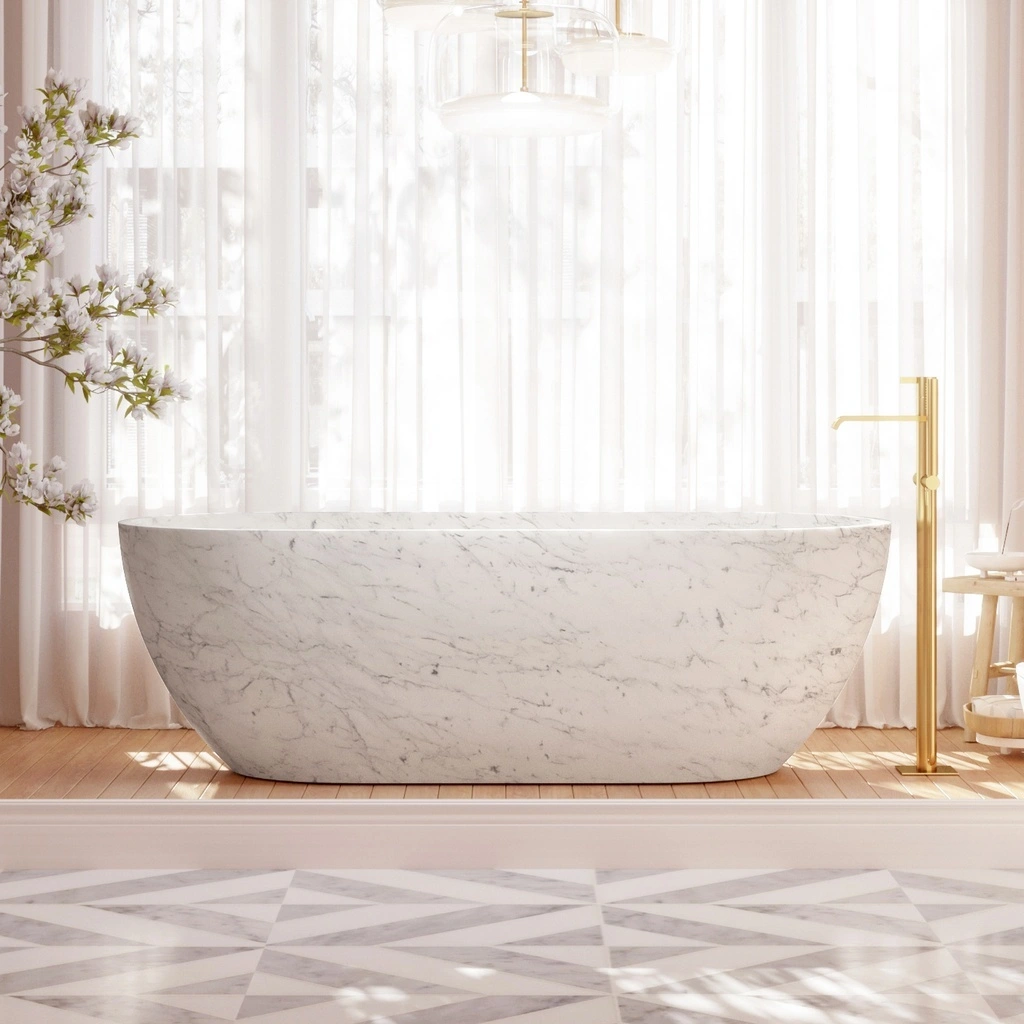 BBT002 Bathroom Italian Carrara White Marble Freestanding Bathtub 1
