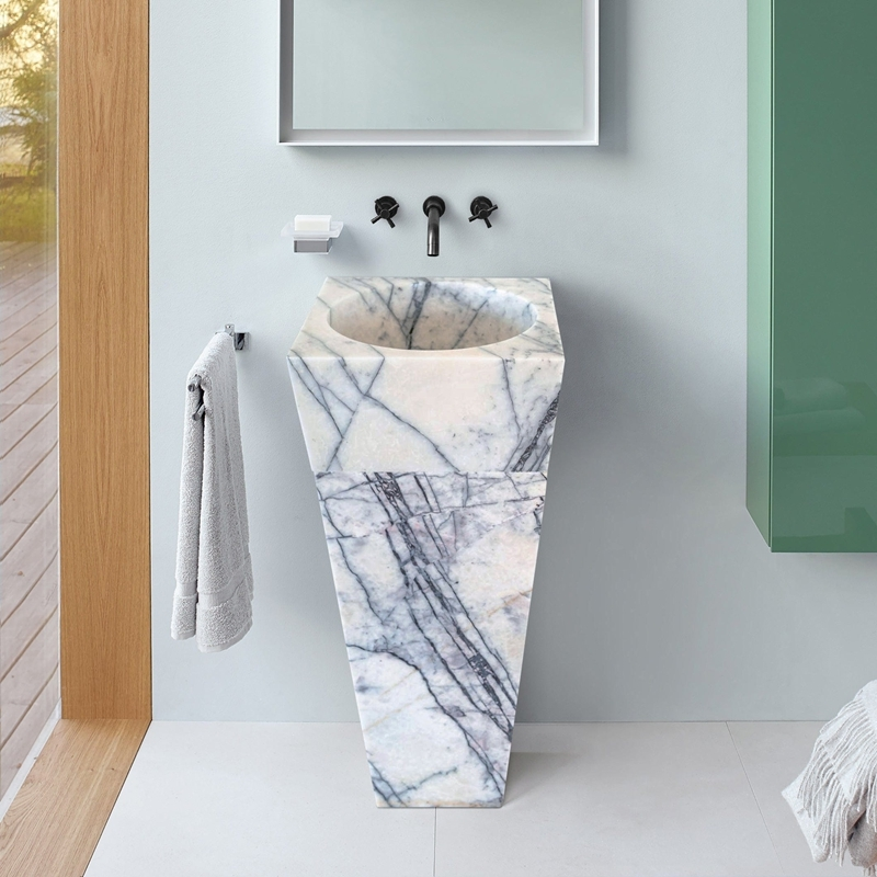 Natural Stone New York White Marble Stand-alone Pedestal Bathroom Sink BSB009 1