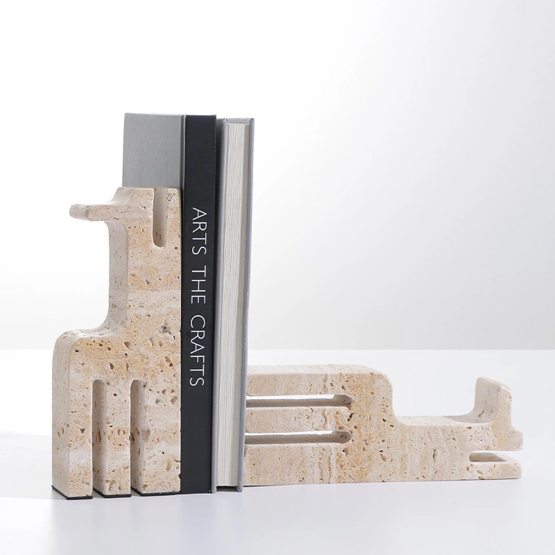 FBO001 Premium Natural Travertine Stone Bookend – Modern Marble Accent for Home Libraries 1