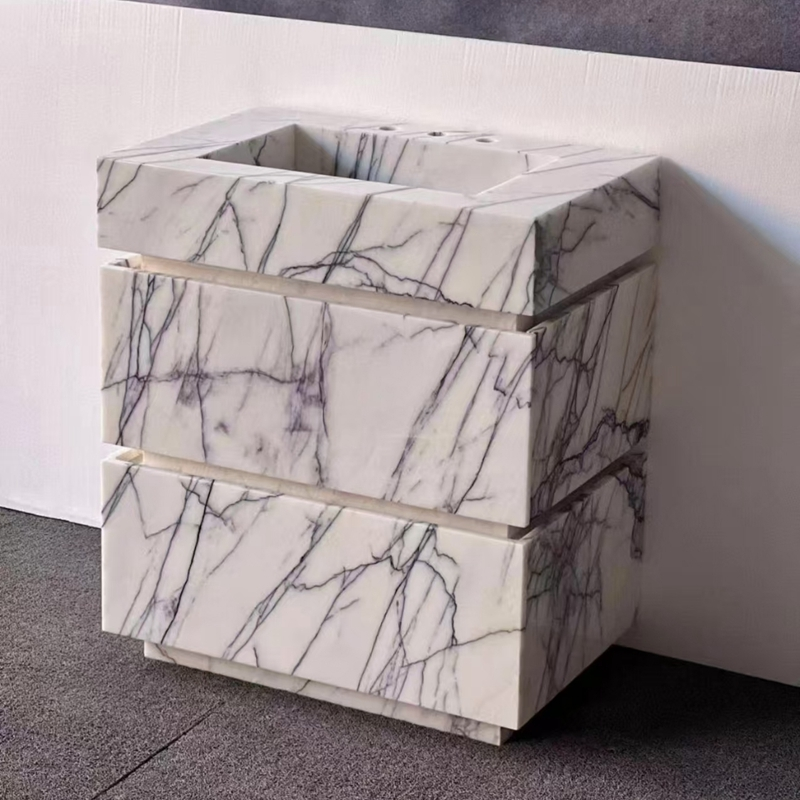 BVA002 Handcrafted Natural Marble Vanity – Timeless Bathroom Elegance 1
