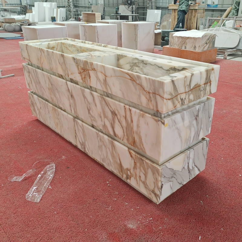 BVA005 Contemporary Marble Vanity – Sophisticated Calacatta Gold Bathroom Cabinet 1