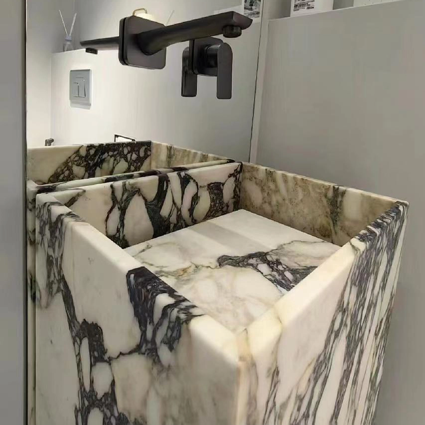 BVA009 Modern White Marble Vanity with Integrated Sink – Sleek Bathroom Essential 1