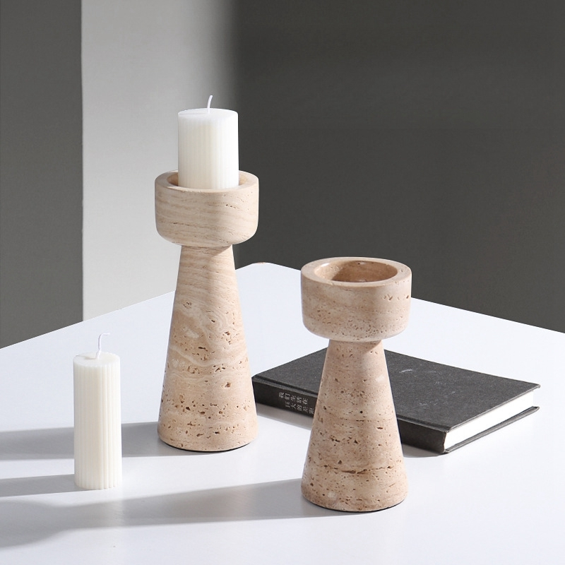 FAC001 Elegant Luxury Stone Travertine Candle Holder Modern Home Decor Accent 1