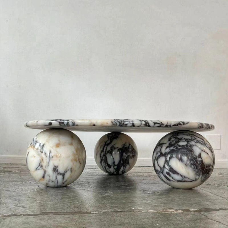 FCT002 Marble Round Coffee Table with Ball Sphere Legs Base 1