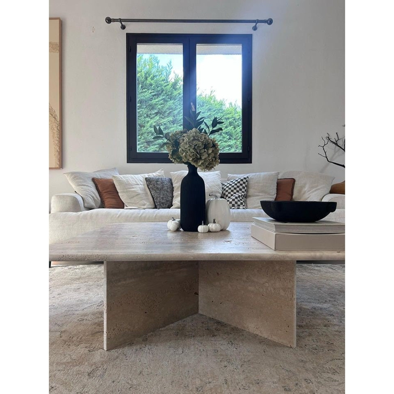 FCT004 Vintage Style Beige Stone Travertine Coffee Table 1